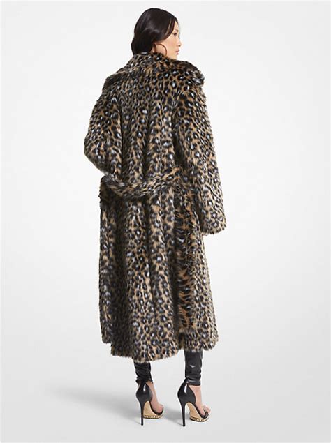 michael kors leopard print jacket faux fur large|Leopard Print Faux Fur Robe Coat .